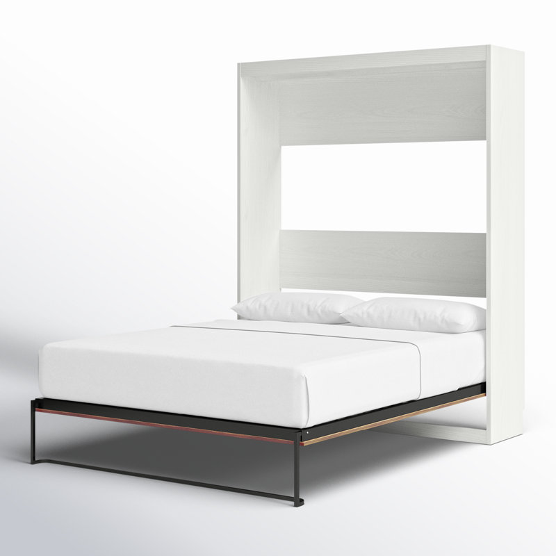 Grand lit escamotable Tapaktuan avec matelas et façade décorative, Noyer