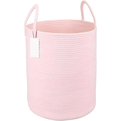 Cotton Rope Laundry Basket Hamper for Girls Kids Baby Nursery Pink | Large Nursery Hamper Bin and Woven Storage Basket