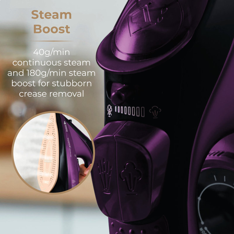 Tower Ceraglide 360° Cord/Cordless Steam Iron with Rapid Heat-Up and Recharge, 2800W,, Purple