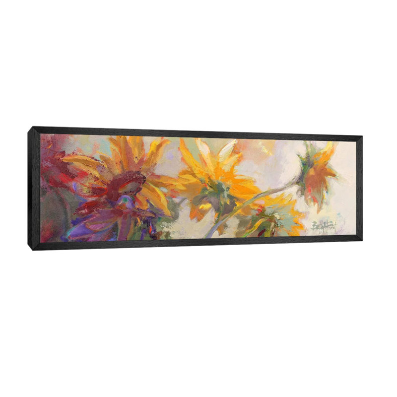 Three Long Blossoms by Beth A. Forst - Floater Frame Panoramic Painting on Canvas, Black Framed, 121.92 cm H x 40.64 cm W