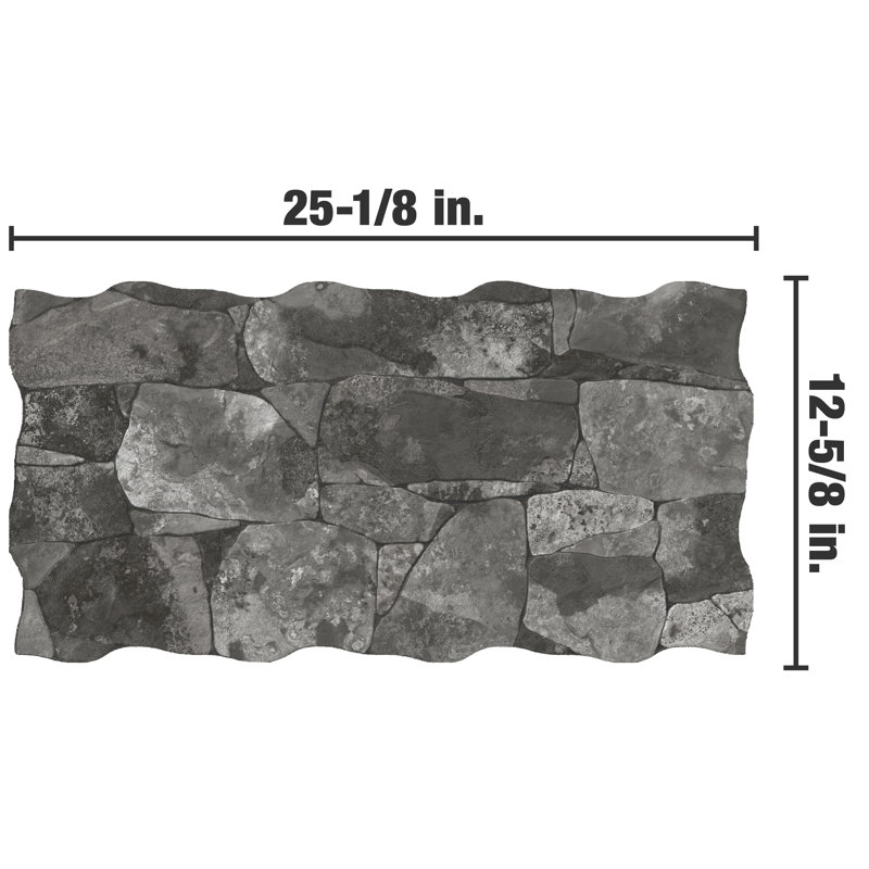 Caldera Vulcano 13" x 25" Porcelain Stone Look Wall & Floor Tile, Black
