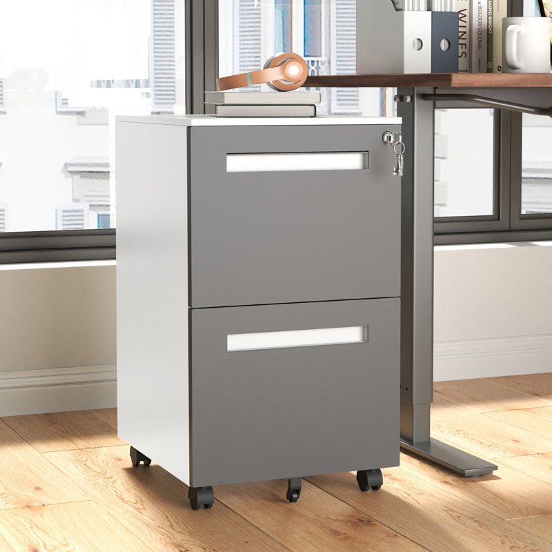 Abheek 15.4 " Wide Fully Assembled 2 Drawers Steel Mobile Vertical Filing Cabinet With Lock For Home Office