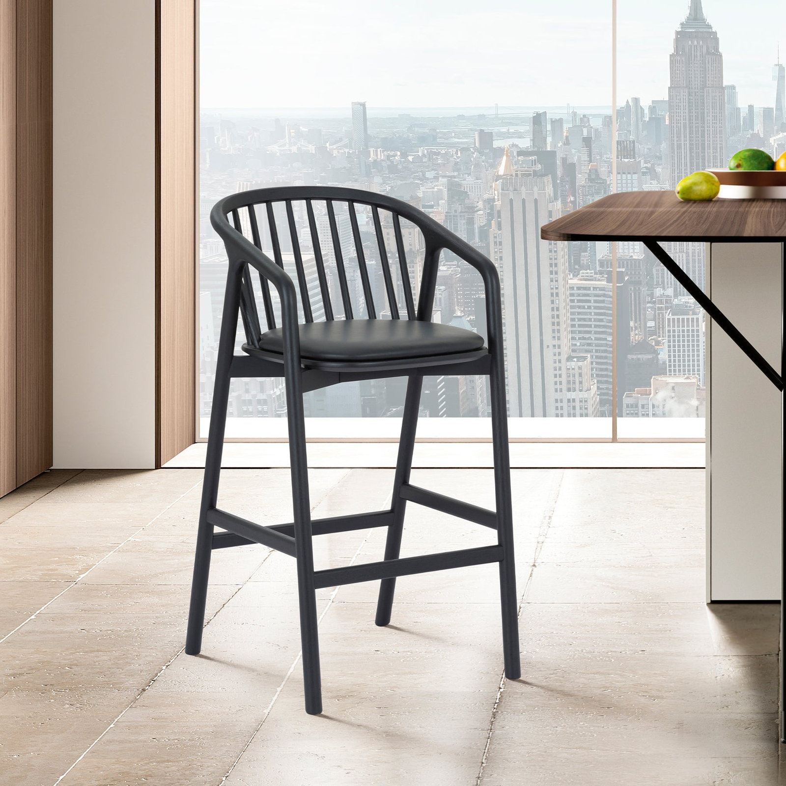 Buffolino Vegan Leather Bar & Counter Stool, Bar Stool (30" Seat Height), Black