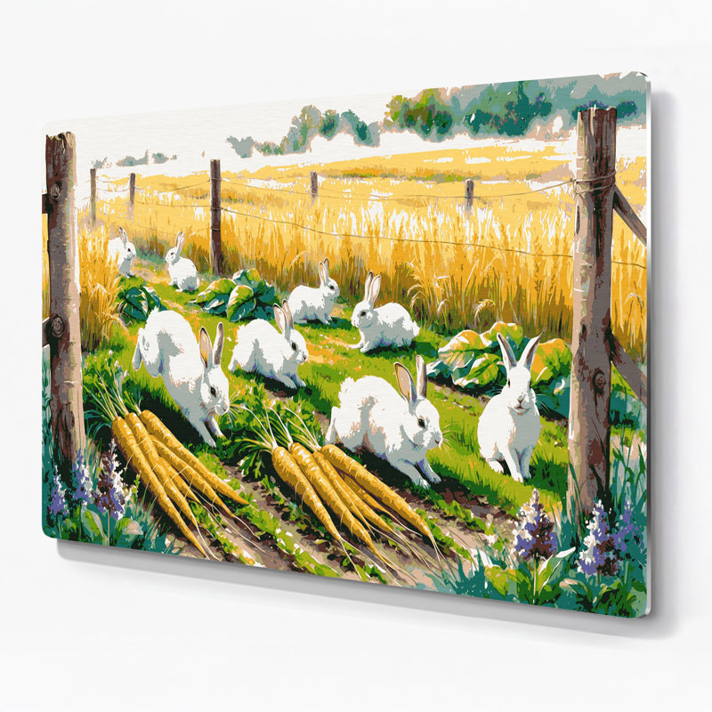 Ferme, lapins, art mural en métal brun, H 11 po x l 14 po