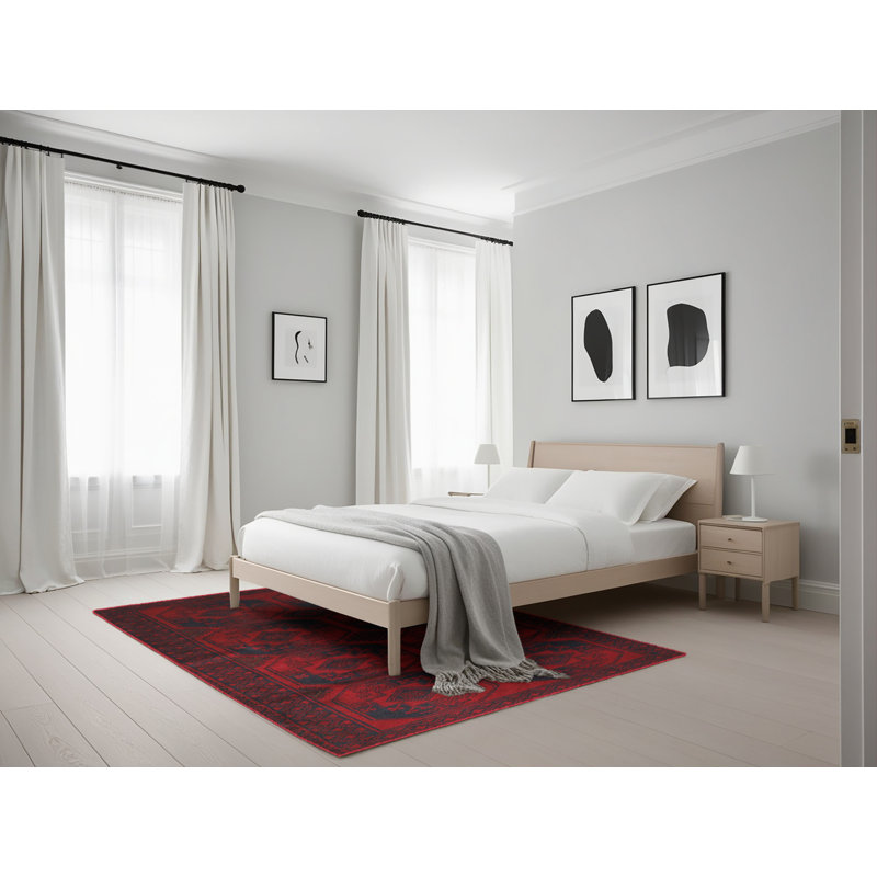 Tapis traditionnel rouge / noir Hamle, Rectangle 5 pi x 7 pi