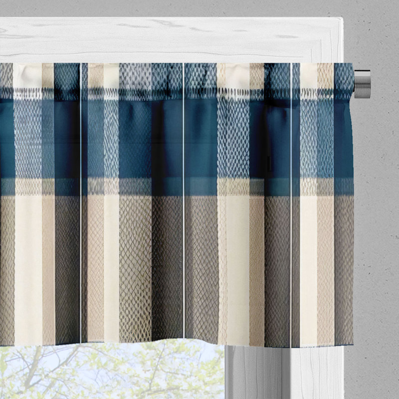 Petrol Blue Eggshell Plaid Satin Rod Pocket Valance