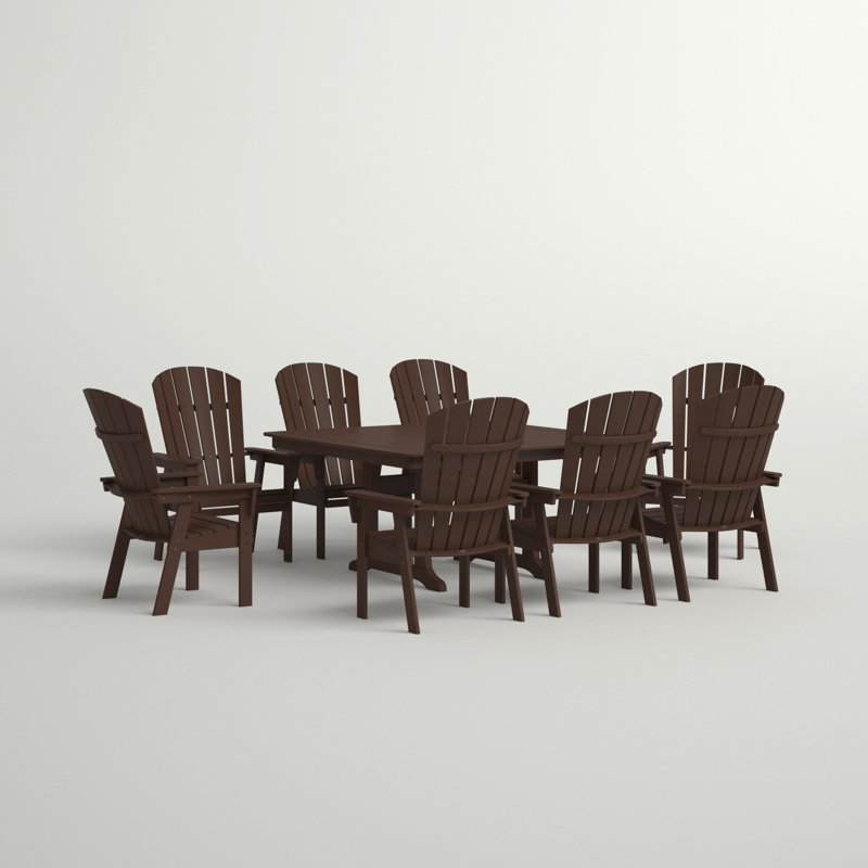 POLYWOOD Nautical Adirondack 9-Piece Trestle Dining Set, Mahogany, 9 Pieces: Table, 8 Chairs