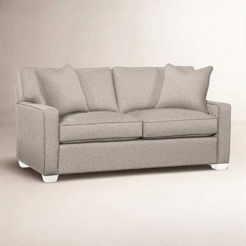 Ellora Upholstered 81'' Sofa, Air Dream Mattress, Beige Performance Fabric; 0851-73, Frost White Finish