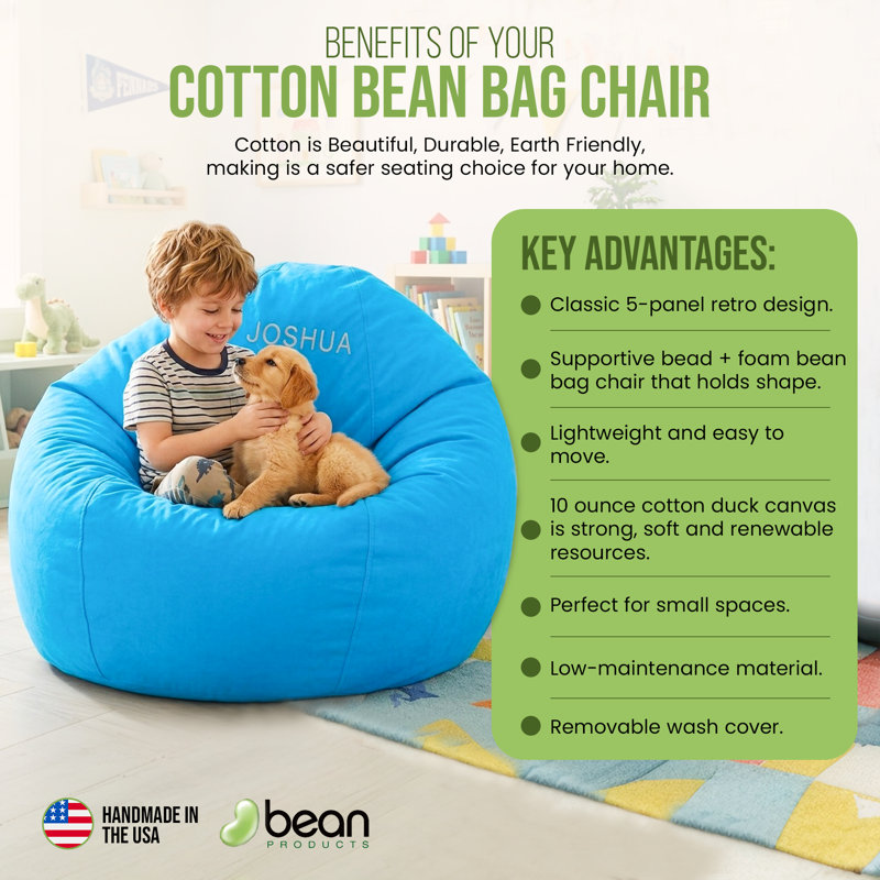 Monogrammed Cotton Bean Bag Chair | Filled w/Polystyrene Beads & CertiPUR Foam | Perfect for Teens & Adults, Red Cotton, Yes