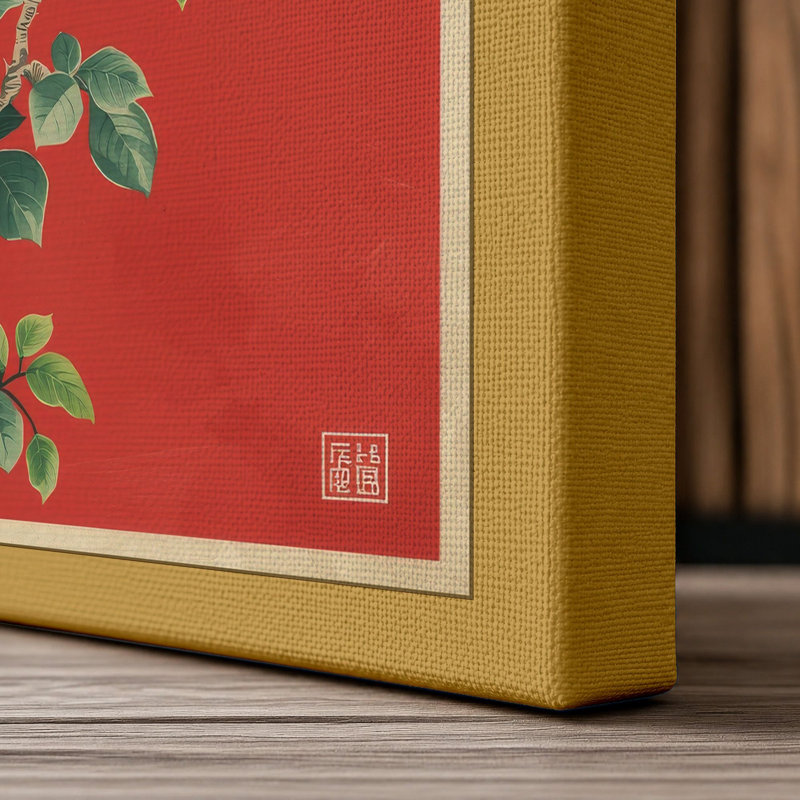Eastern Blossoms Japandi - Wrapped Canvas, 18x12 - 45.7 x 30.5 cm, Ochre Border