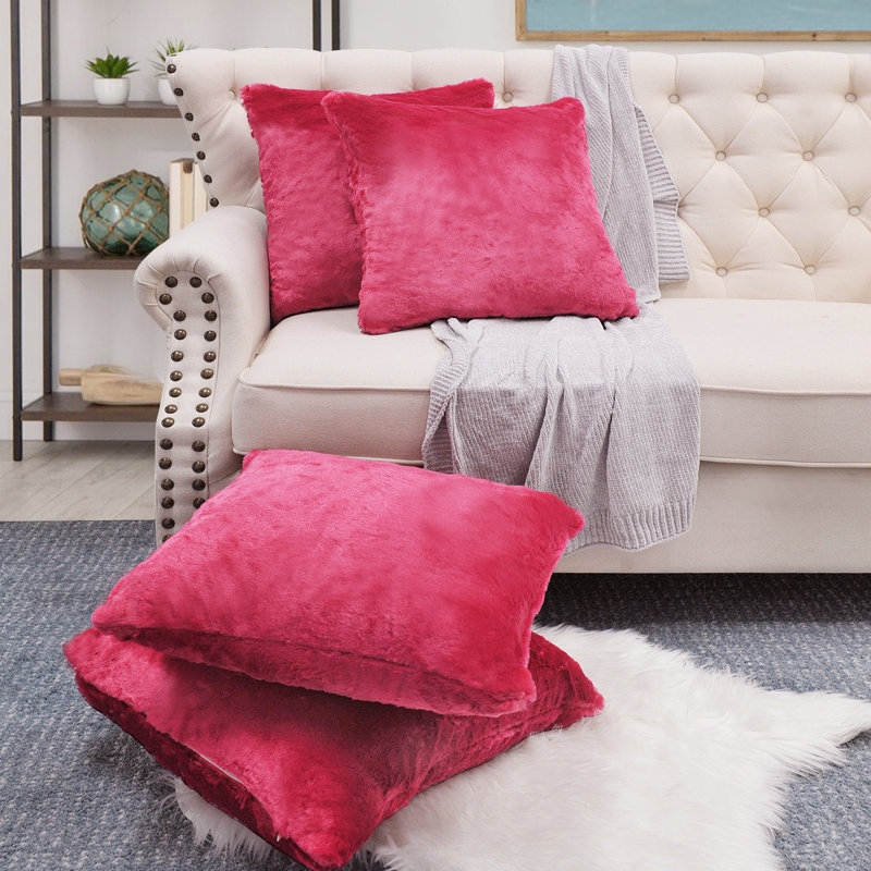 Housse de coussin réversible en fausse fourrure, Rouge persan
