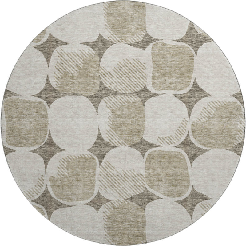 Premium Machine Washable Prisco Taupe Rug, Round 8'