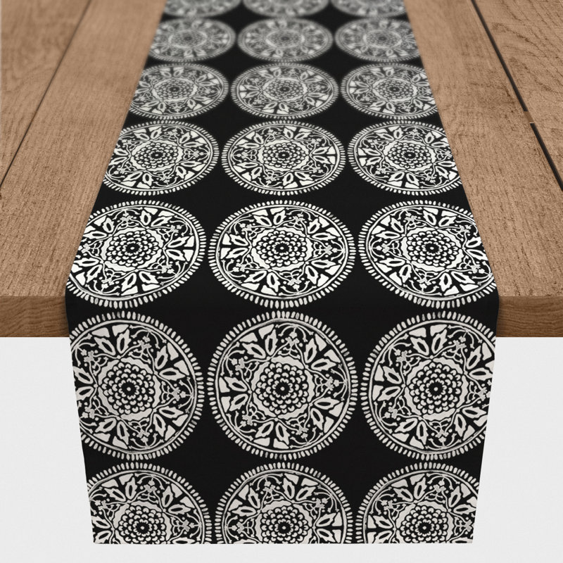 Petrone Geometric Table Runner, 90" x 16", Black