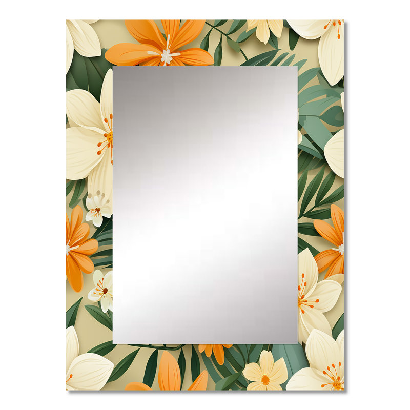 Apollus Mango Bloom Tropical Pattern - tropical  Wall Mirror, Tropical Decorative Mirror, Printed Metal Art, 32" x 24"