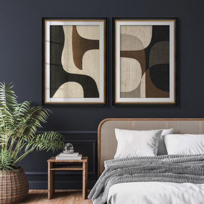 Ensemble de 2 décorations murales abstraites neutres en noir et beige pour le salon, la chambre à coucher ou le couloir, ensemble encadré 26 po x 36 po