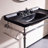 28"Console Bathroom Sink,Freestanding Console Sink With Silver Legs, Bathroom Vanity with 3 Tap Holes,Green Basin-1531741828-1531741829