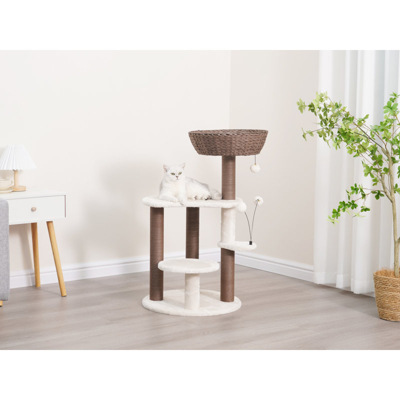 PetPals 35" Brown and Beige 4-Level Cat Tree with Sisal Posts