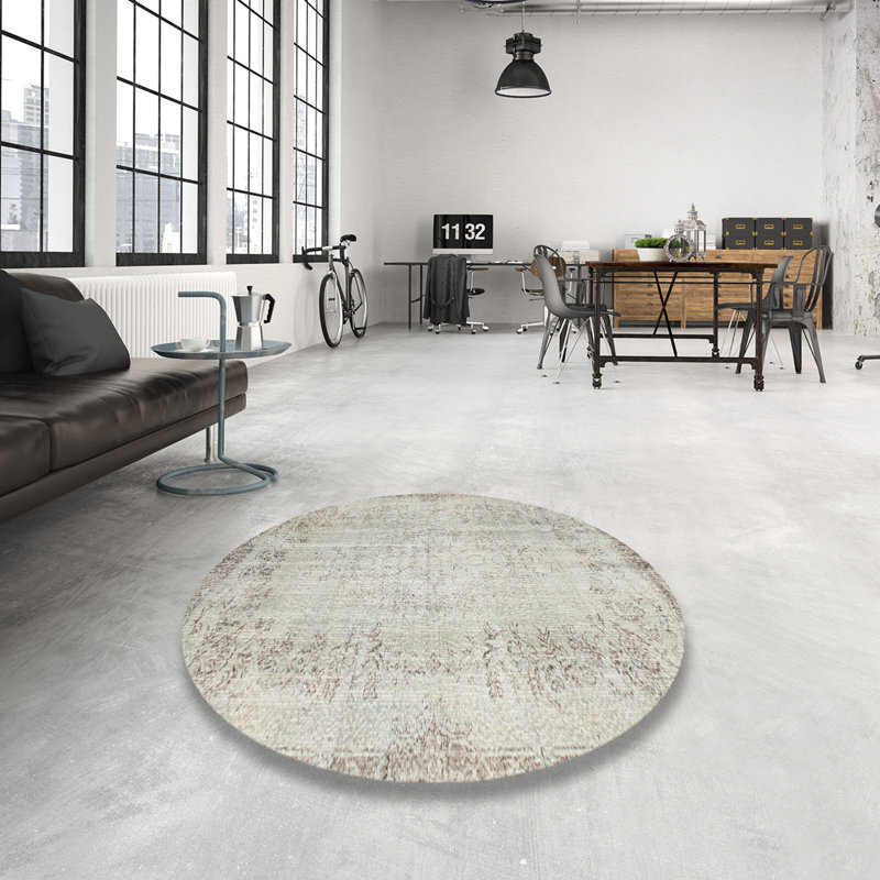 Tapis gris clair/brun contemporain, Rond 5 pi