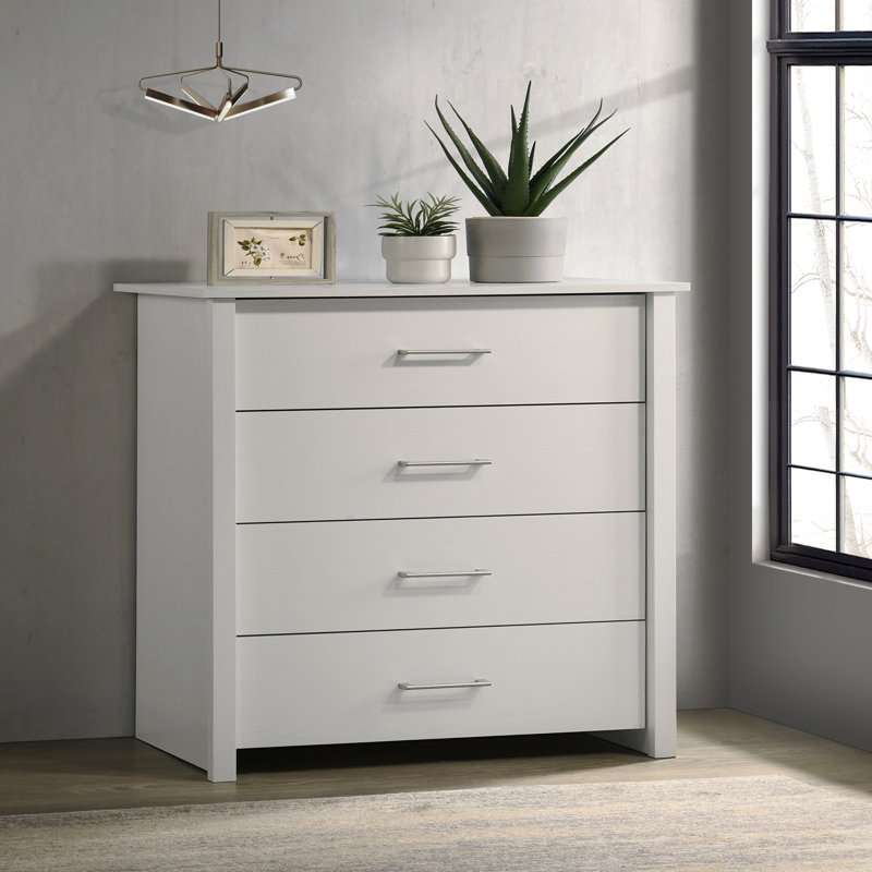 32"W 4-Drawer Chest With Silver Handles, White