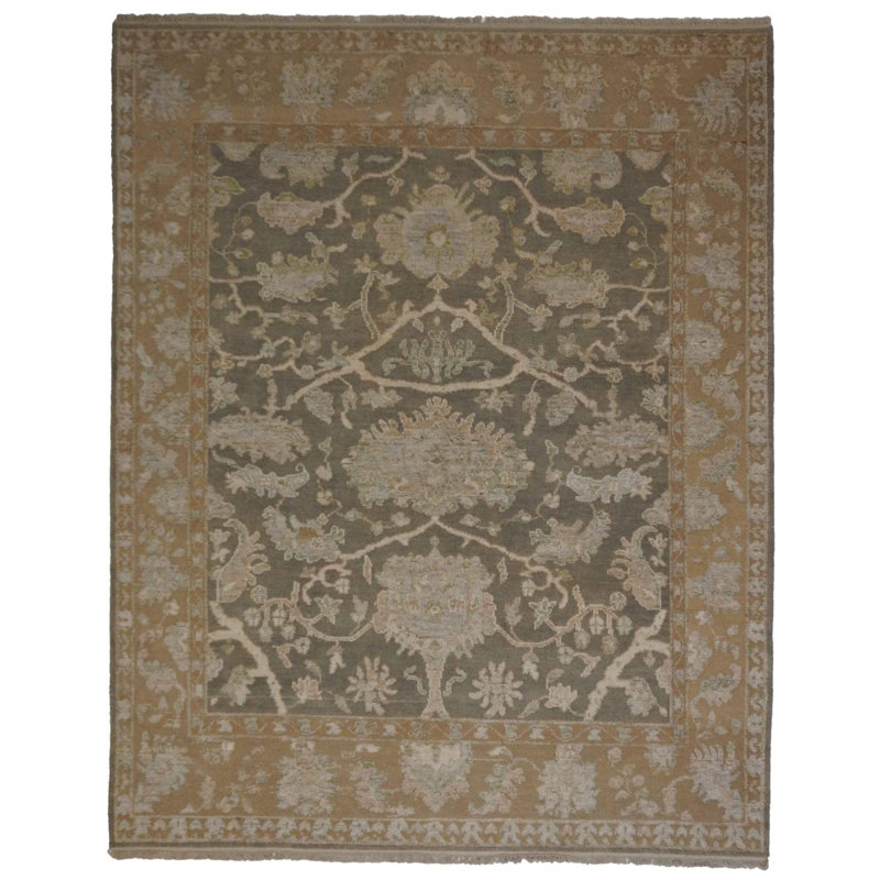 Tapis oriental beige / gris en laine / coton fait à la main 8 pi x 10 pi Oriental