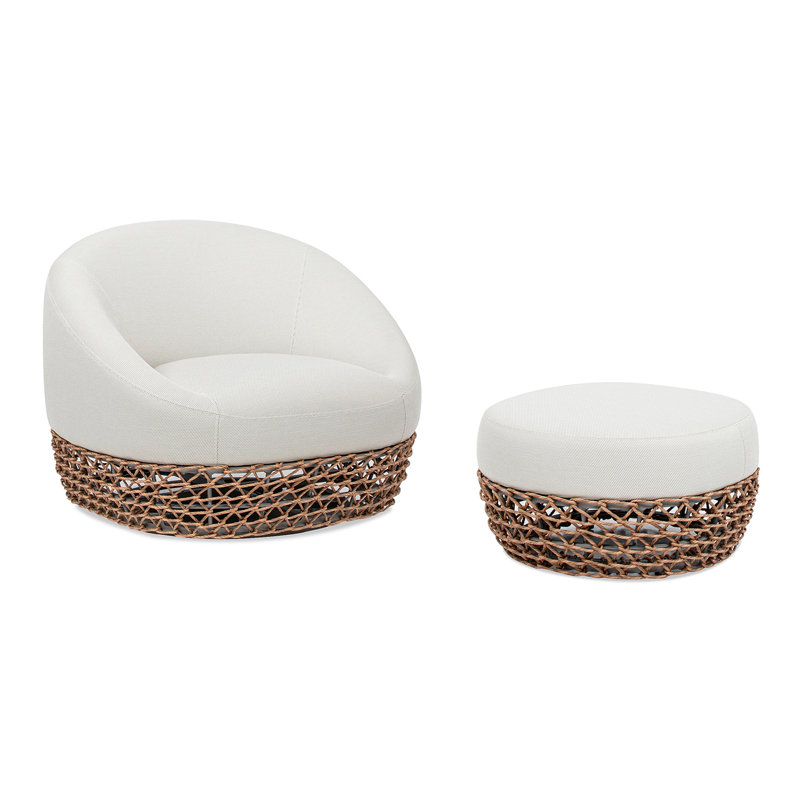 Ensemble de fauteuils de patio rembourrés tissés avec repose-pieds 2 pièces Willow