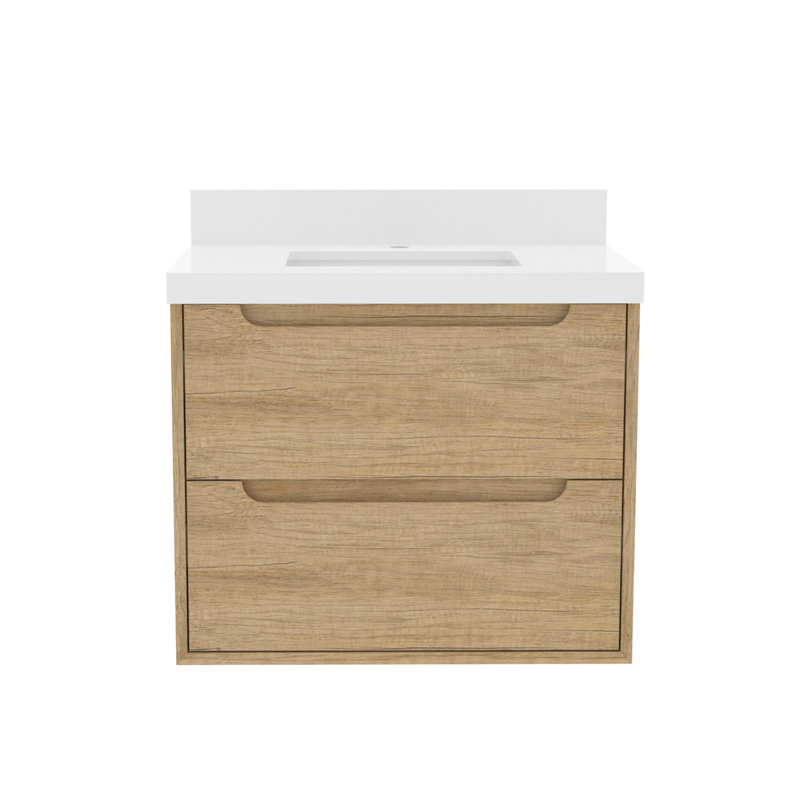 Meuble-lavabo mural simple 30 po avec comptoir en quartz et dosseret