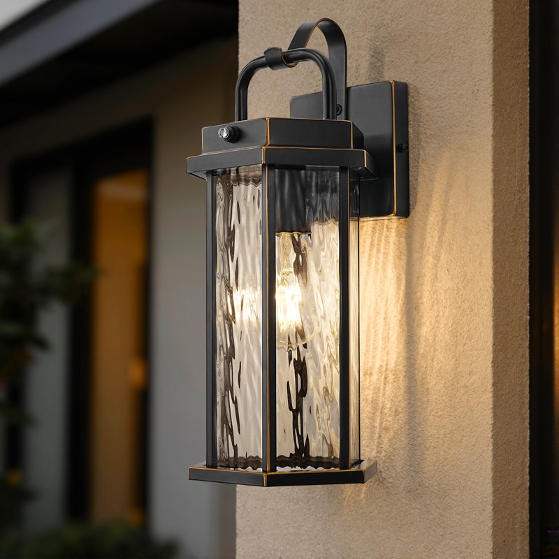 15.6" Black Outdoor Wall Lanterns with Dusk to Dawn