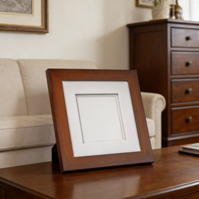 Premium Walnut Wood Picture Frame With Double White Mat, 8X8 Frame With 5X5 Opening For Tabletop Or Wall Mount Display, Versatile Home And Office Décor