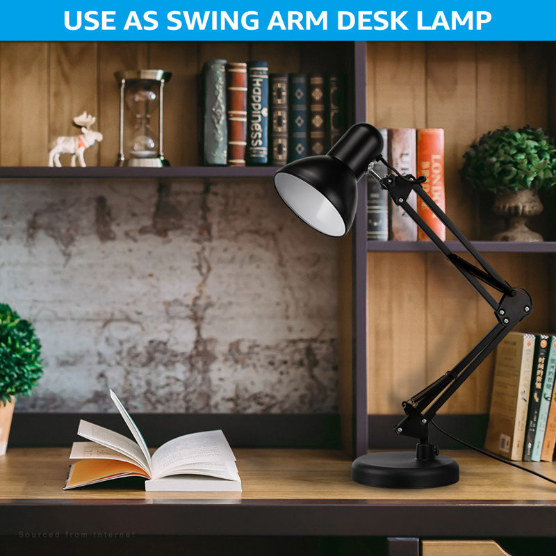 Adjustable Black Clip-On Lamp with Shelf, 40W