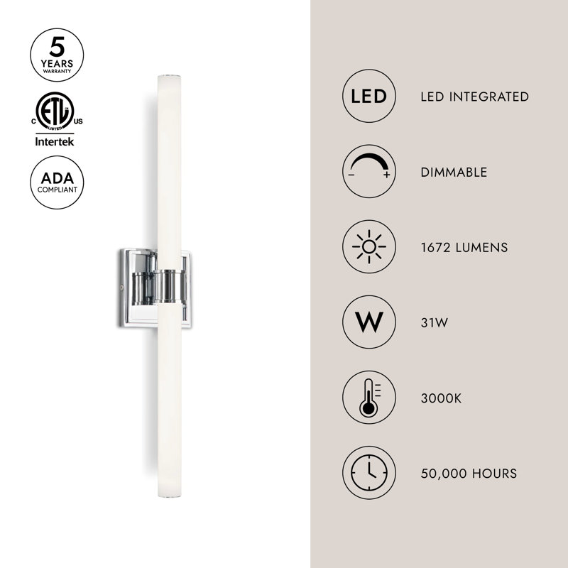 Rona 1 - Light LED Bath Sconce, Chrome