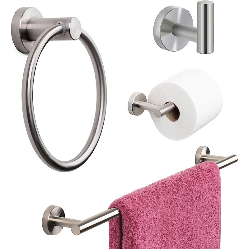 4 - Piece Bathroom Hardware Set, Brushed Steel