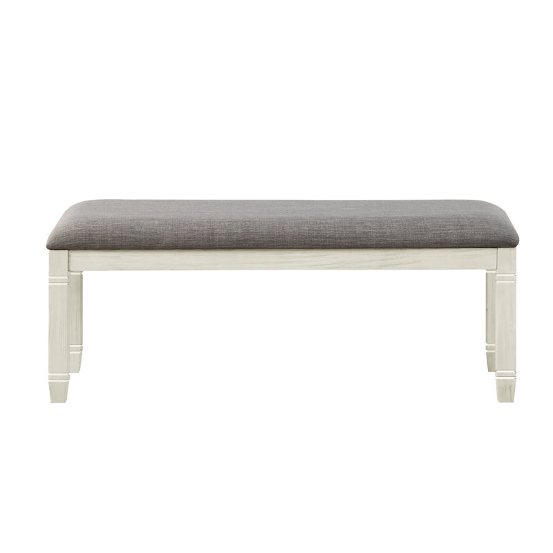 48-Inch Antique White Bench For Kitchen Dining - Upholstered Gray Textured Seat, 300Lbs Weight Capacity, Wood Area 48" Fabric, 19.5" Seat Height, Frame