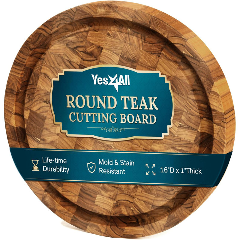 Round End Grain Teak Cutting Board - 15.75'' Round x 1'' Thickness