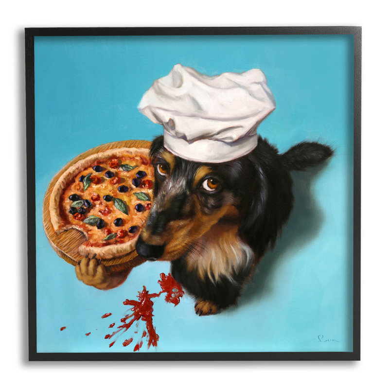«Dog Chef Pizza Bite», art giclée par Lucia Heffernan, H 12 po x l 12 po x P 1,5 po, Giclée encadrée noir minuit