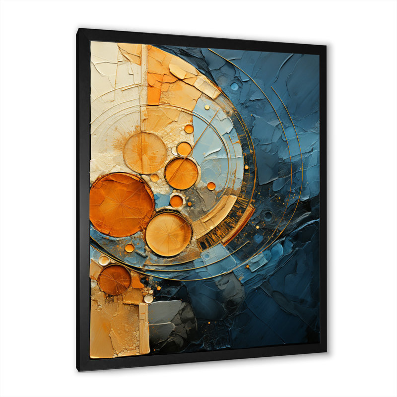«Niamalika Gold Teal Abstract Spirals I», reproduction sur toile, H 40 po x l 30 po x P 1,5 po, Cadre noir