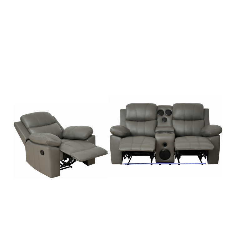 Ensemble de salon 2 pièces en similicuir, Gris