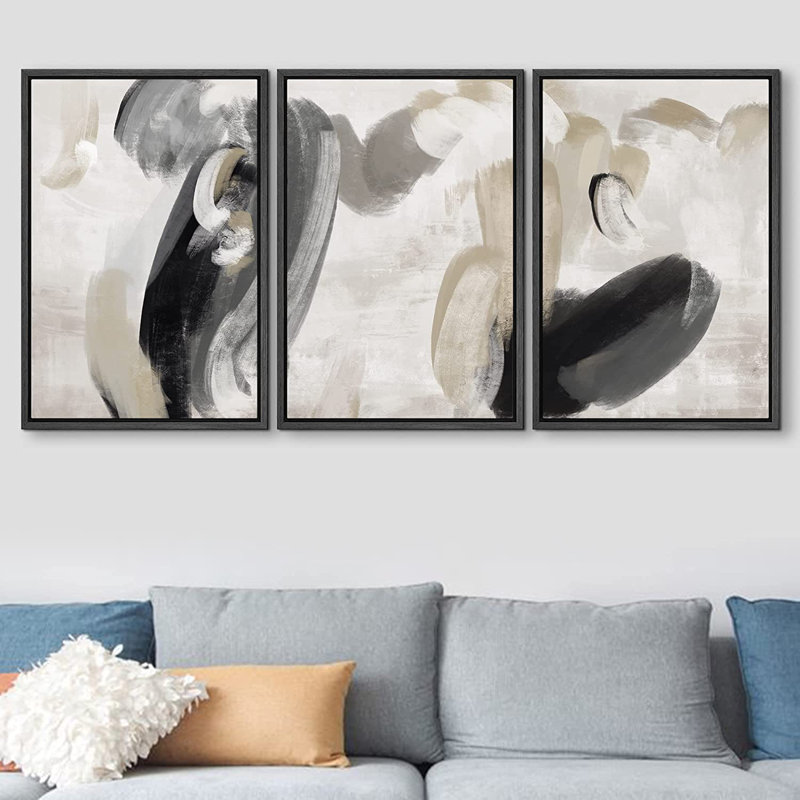 Ensemble de 3 reproductions sur toile, Noir, H 24 po x l 32 po x P 1,5 po