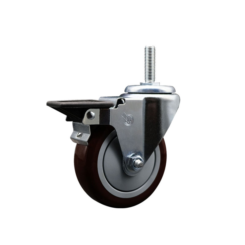 Polyurethane 3/8 Inch Threaded Stem Caster with Brake