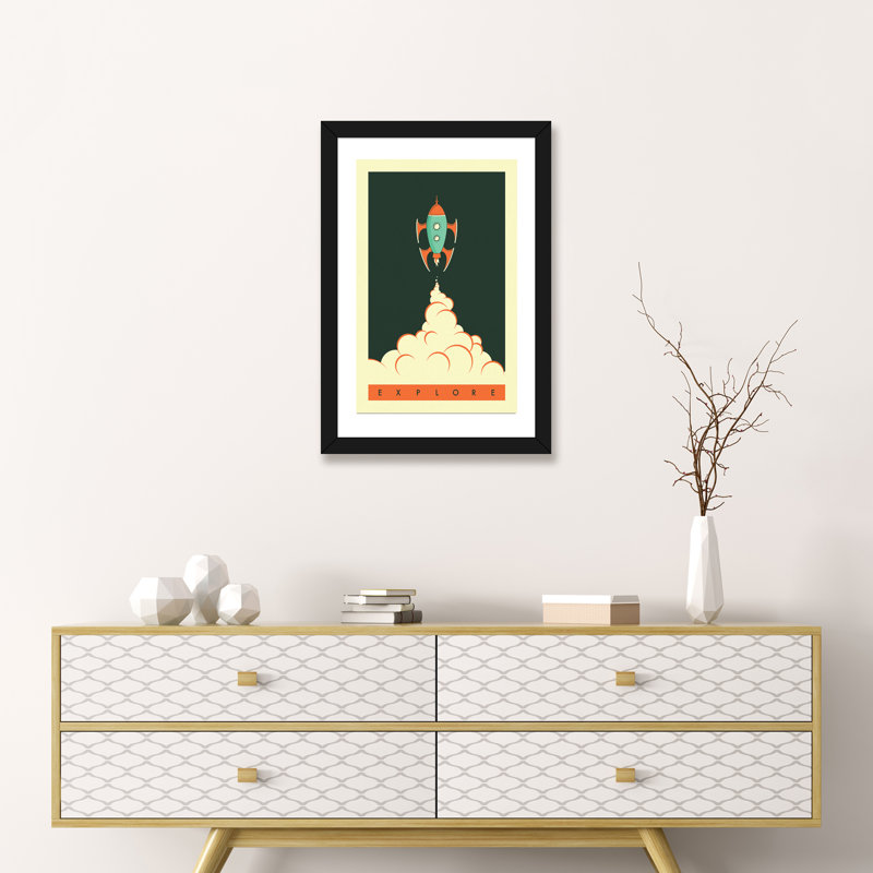 Explorez II, art encadré pour enfants, H 24 po x l 16 po x P 1 po, Papier encadré noir