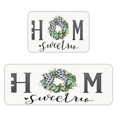 Home Sweet Home Wreath Print White Kitchen Entryway Kitchen Mats Set 2 PC