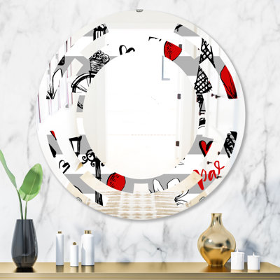 Space Paris Eiffel Hearts II Eclectic Frameless Wall Mirror