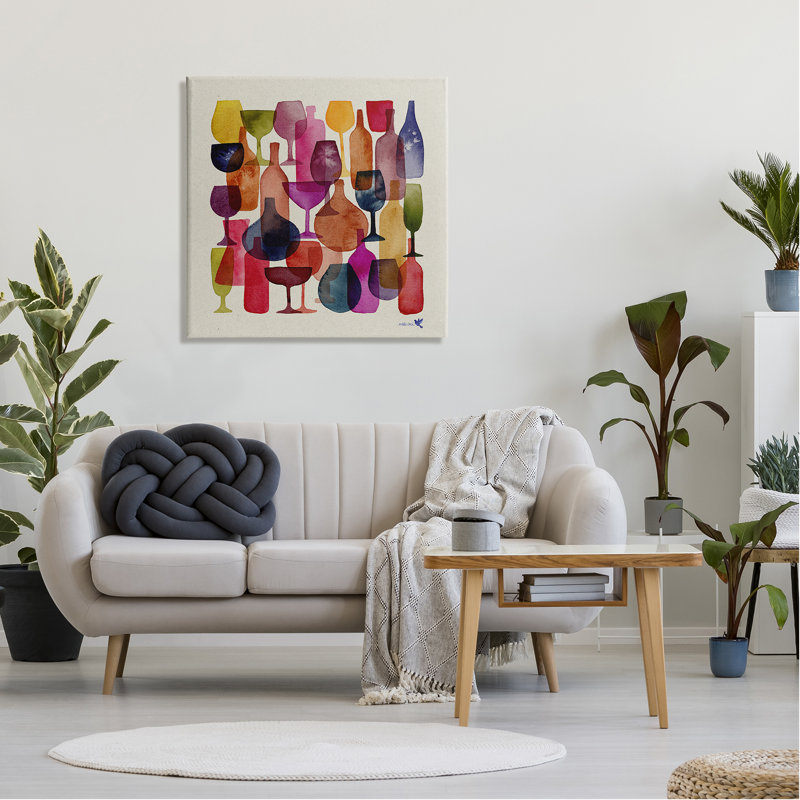 Modern Overlapping Wine Glasses Canvas Wall Art by Maria Over, 30" H x 30" W x 1.5" D