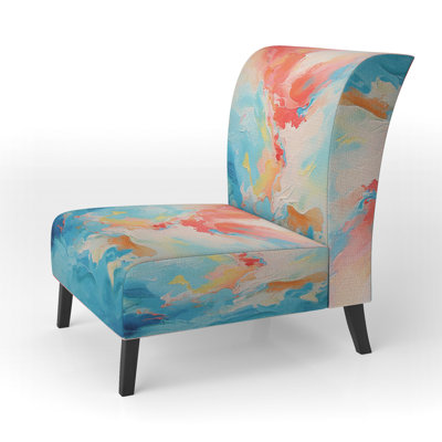 Colourful Mid Century Energetic Eruptions II - Upholstered Mid-Century Modern Slipper Chair, Midcentury Abstract Accent Chair
