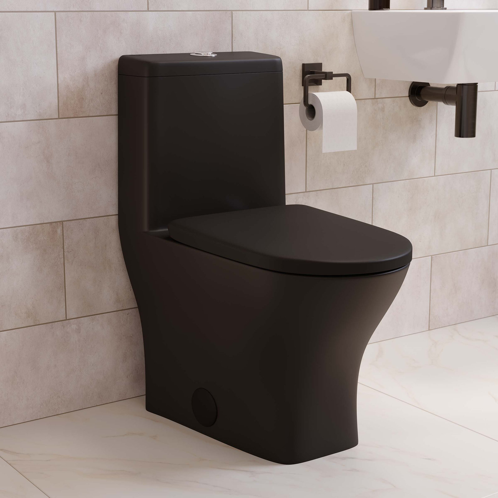 Sublime II 1-Piece Round Dual-Flush Toilet, Matte Black, Top