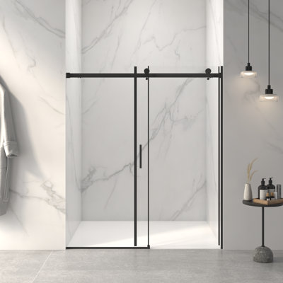 56-60"W X 72"H Frameless Sliding Shower Door,5/16" (8Mm) Thick SGCC Tempered Clear Glass,Double Side Easy Clean Coat, Matte Finished With Buffer