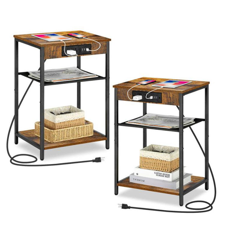 End Table Set and Built-In Outlets, Brown