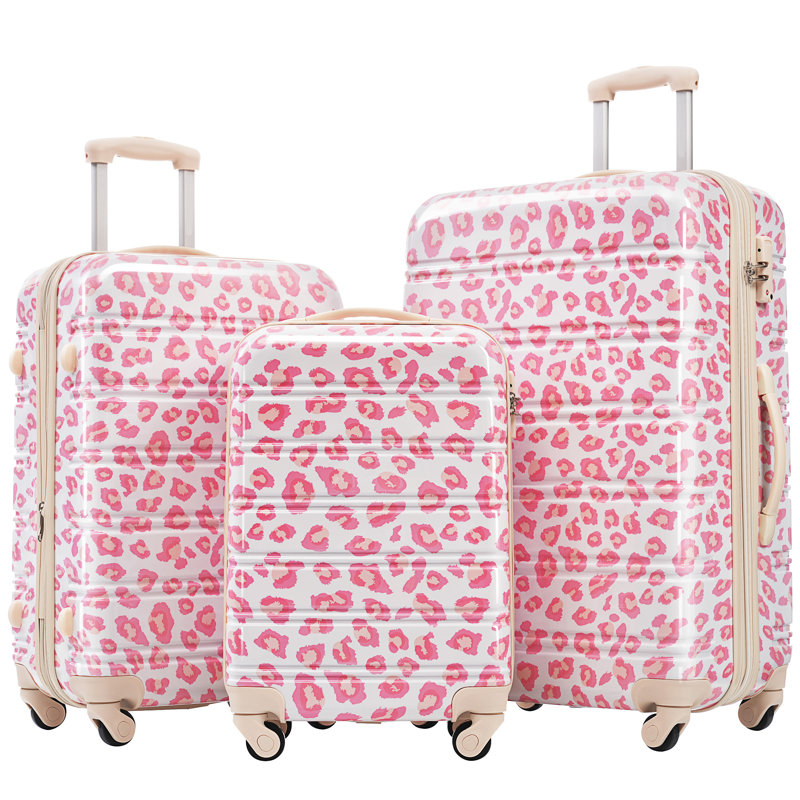 Valise à roulettes 3 pièces Hardshell avec valise TSA, Pink Leopard