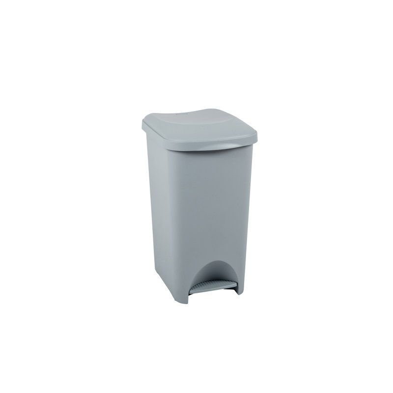 Plastic Step On Kitchen Trash Can - 40L, Eco Grey