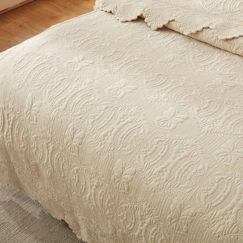 3 Pcs Oversized Embroidered Cotton Quilt Bedspread Set, Queen