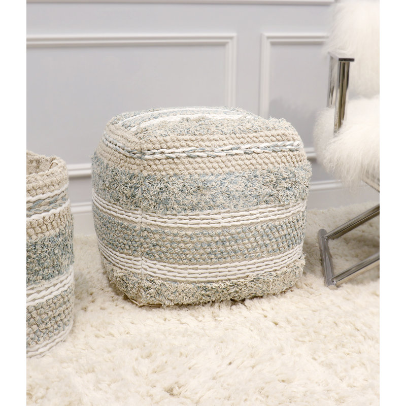 Grandcanyon 100% Cotton Braided Pouf, Beige
